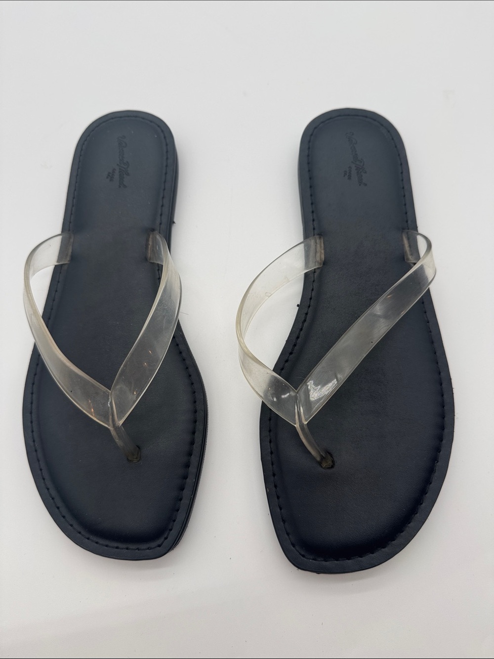 Women's Clear Strap Black Flip Flop Sandals size 9